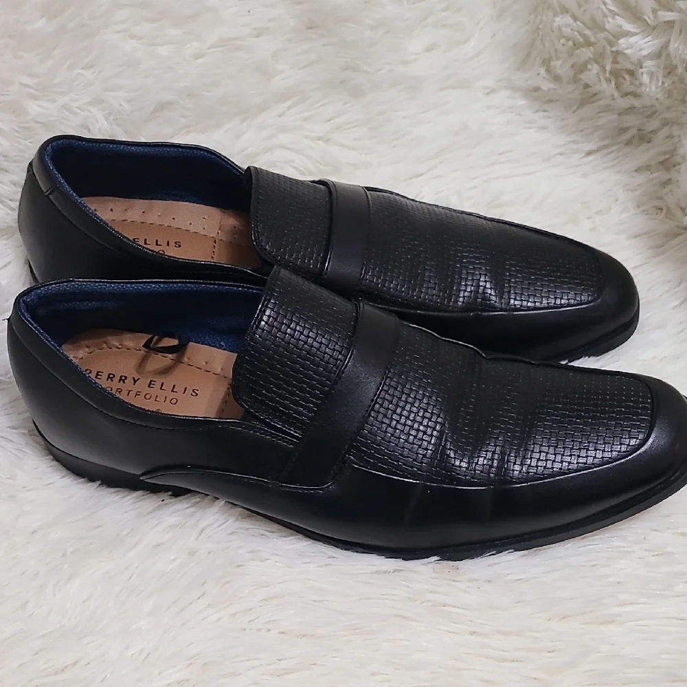 PERRY‎ ELLIS Men's Jackard Classic Black Slip On Loafers - Size 11